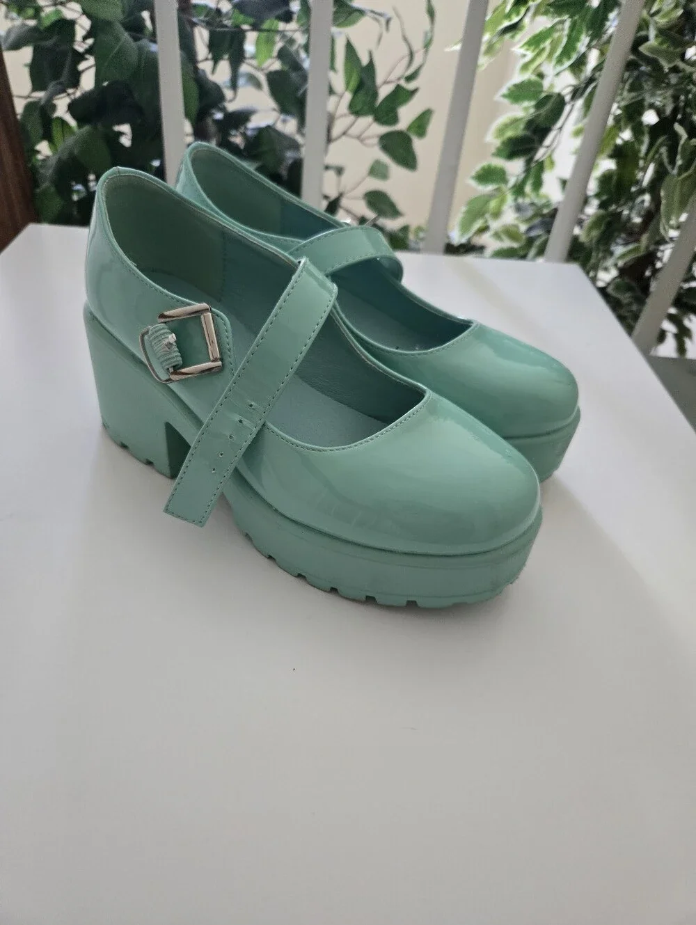 Glossy Mint Platform Mary Jane Pumps